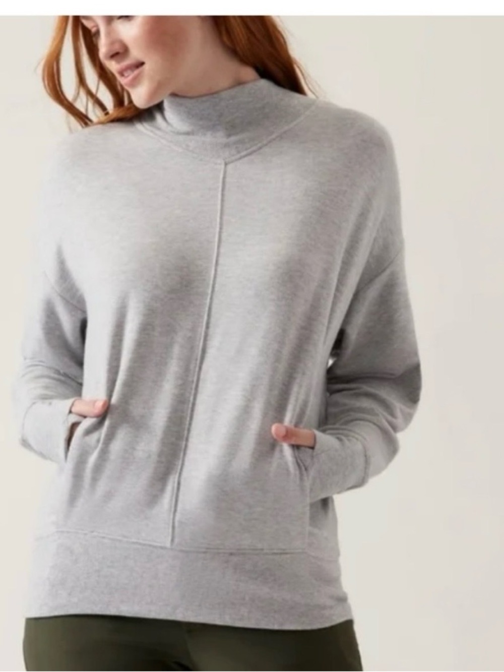 Athleta Apollo Sweater Gray Pockets Small Mockneck Preppy Lounge